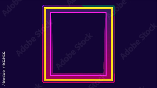 Glowing Borders The entire poster has a glowing neon border that changes color from yellow to pink framing the main content and drawing the eye.