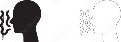 Man exhales air in profile. Vector icon of breathing.