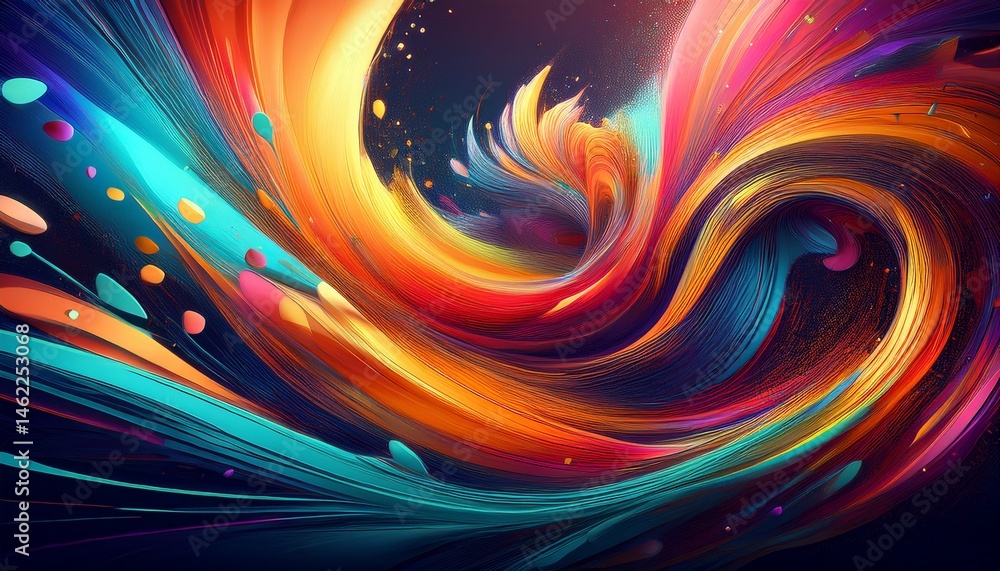 dynamic abstract illustration featuring vibrant twisting form with splashing colors and textured particles in a mesmerizing fluid motion dynamic abstract illustration featuring vibrant twisting form with splashing colors and textured particles in a mesmerizing fluid motion