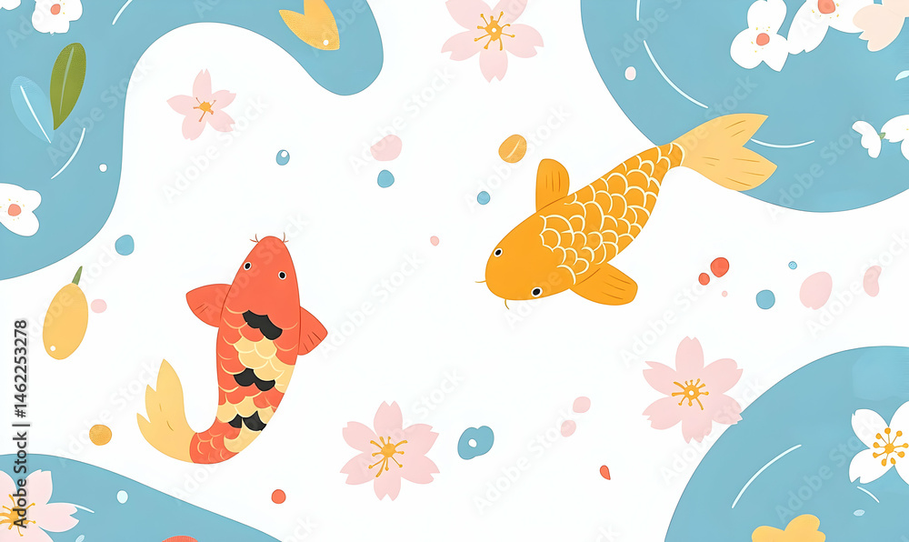 Colorful koi fish in pond illustration Colorful koi fish in pond illustration