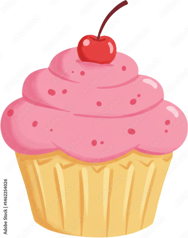 Pink cupcake with cherry topping on white background Pink cupcake with cherry topping on white background
