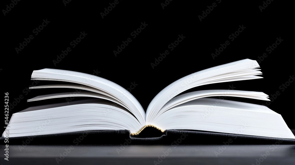 Naklejka premium Open Book with Pages Fanned Out Bathed in Soft Light Creating an Inviting Atmosphere