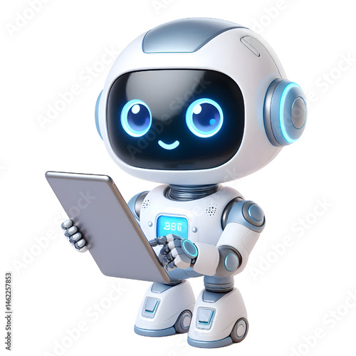 3D CUTE Ai robot using tablet isolate on White background