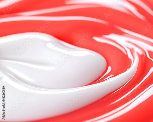 Swirled creamy texture; white dollop on coral background