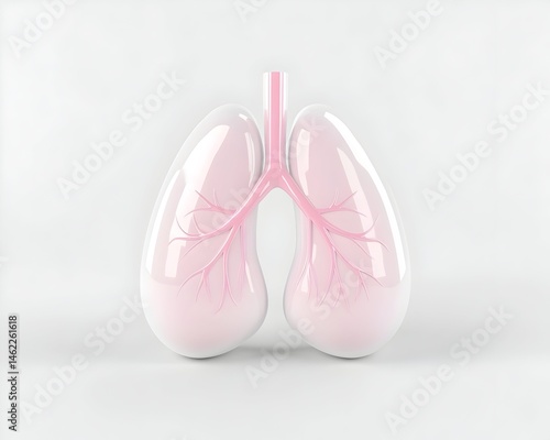 Translucent 3D rendering of human lungs, showcasing bronchial network