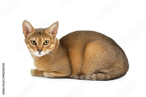 a chausie cat isolated on a white background, ultra-realistic, real photo
