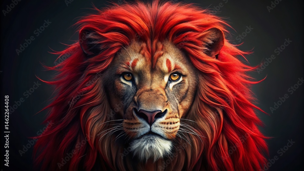Majestic Red Lion with Monochromatic Eye - Powerful Portrait Photography Majestic Red Lion with Monochromatic Eye - Powerful Portrait Photography