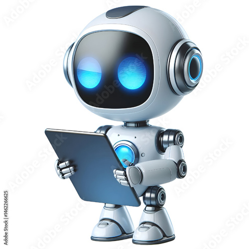 3D CUTE Ai robot using tablet isolate on White background