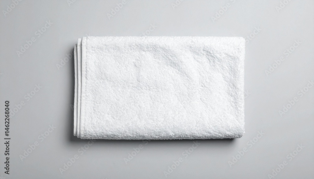 Fototapeta premium A neatly folded white towel on a light gray surface, showcasing its soft texture and clean appearance