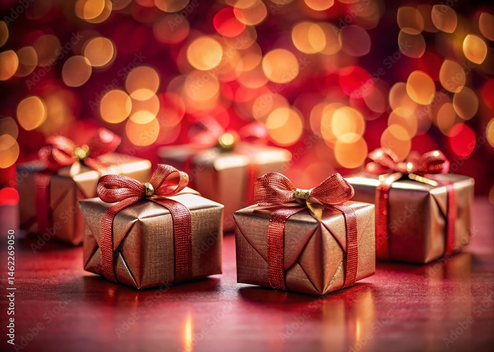 Miniature Gift Boxes on Red Background - Festive Holiday Presents Mockup Miniature Gift Boxes on Red Background - Festive Holiday Presents Mockup