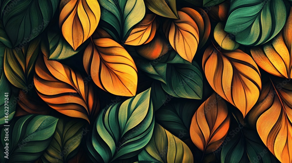 Colorful autumn leaves create a fall design. Colorful autumn leaves create a fall design.