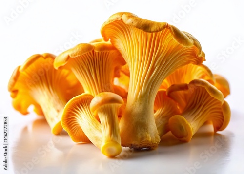 Minimalist Chanterelle Mushrooms Isolated on White Background - Stock Photo