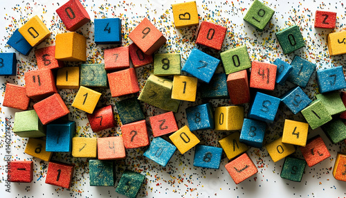 Colorful wooden blocks with numbers