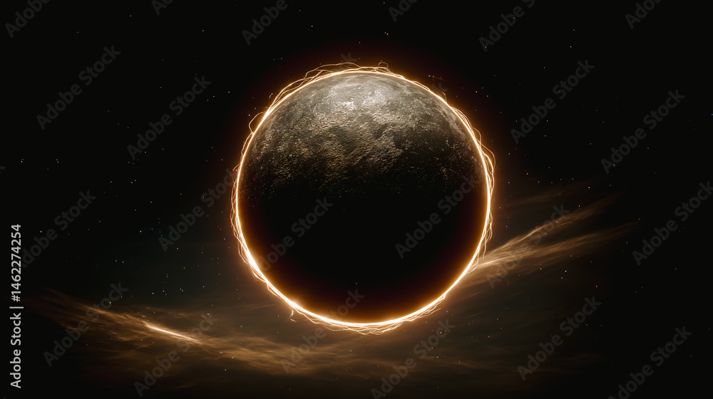Planète noire avec effet de lumière dans le cosmos