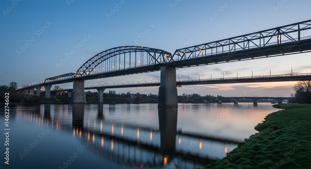 Fototapeta premium River Bridge at Dawn with Reflections