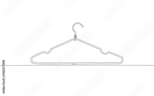 One line drawing of a clothes hanger. Minimalist and continuous line art concept, perfect for fashion, laundry, lifestyle or home decor themes. Vector illustration, Editable stroke