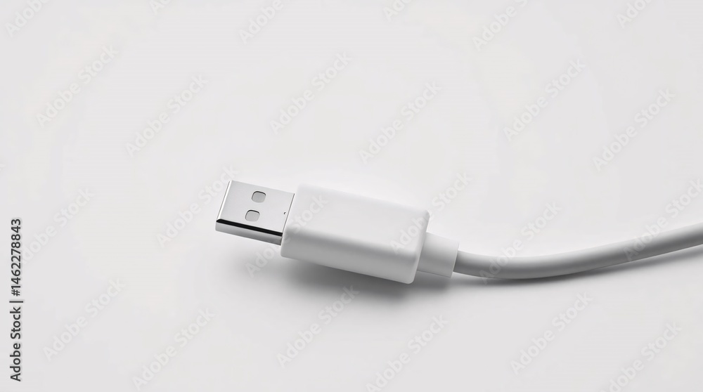 Fototapeta premium White USB Cable for Charging and Data Transfer - Technology Accessories