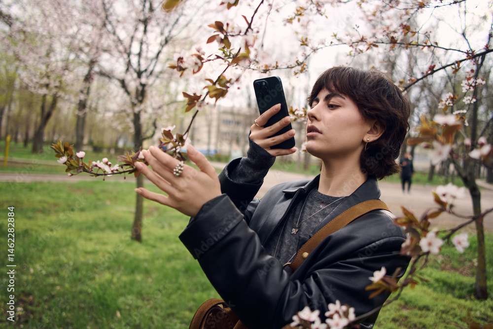Fototapeta premium young woman with mobile phone