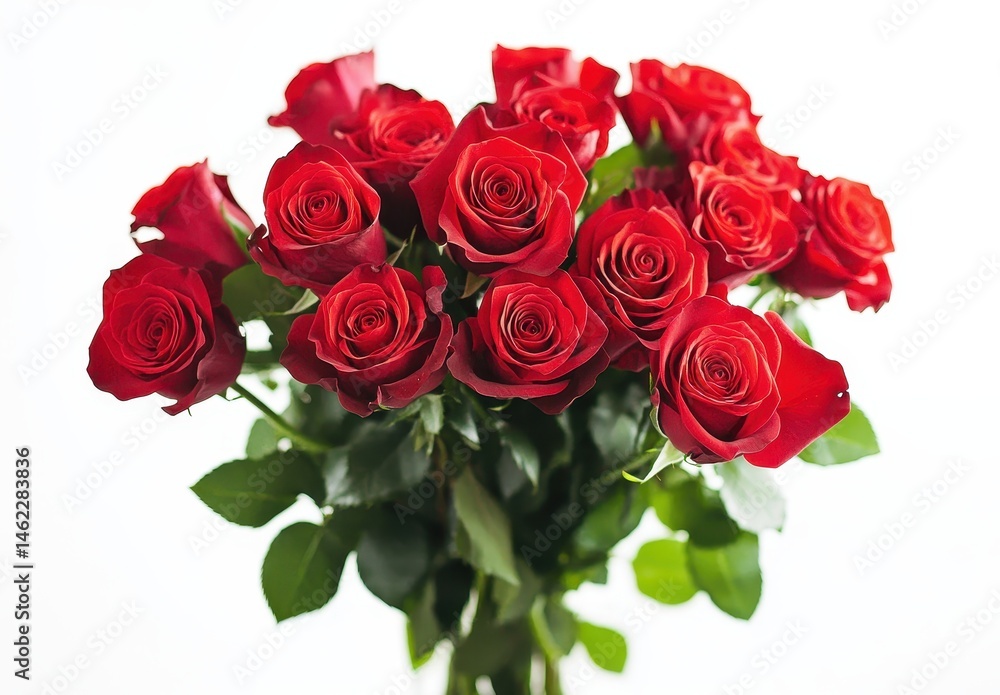 Obraz premium Beautiful bouquet of fresh red roses arranged elegantly, symbolizing love and romance, perfect for gifts and celebrations or home decor and floral arrangements