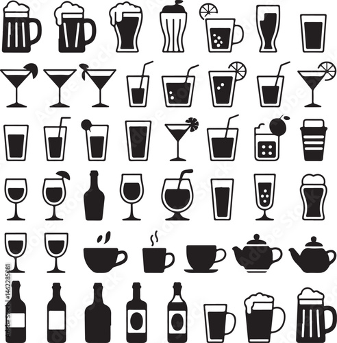 Refreshing Drink Glass Silhouette

Coffee Cup Vector with Steam

Cocktail with Umbrella Silhouette Art

Juice Bottle Minimal Line Design

Cheers Glasses Clinking Silhouette