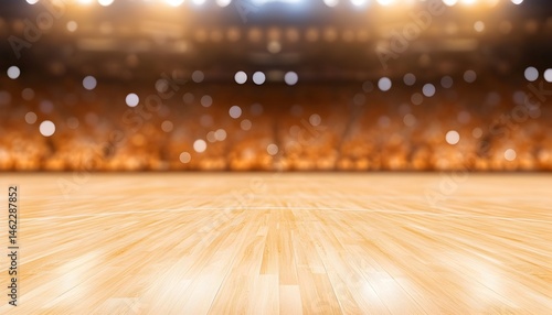Brightly lit arena floor with blurred crowd