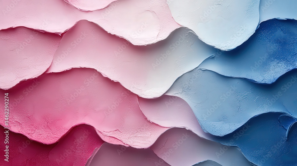 Abstract Smooth Waves of Pink and Blue Paint Textures on Canvas Abstract Smooth Waves of Pink and Blue Paint Textures on Canvas