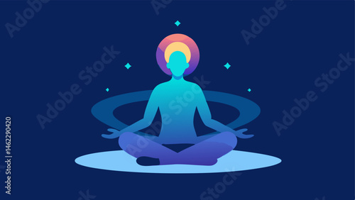 Mindfulness and Meditation A serene figure meditating with a glowing aura illustrating the benefits of mindfulness on epigenetic factors.