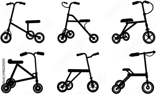 Knee Scooter Walker Vector Silhouette – Mobility Aid for Injury Recovery, Rehabilitation, and Physical Therapy Clipart