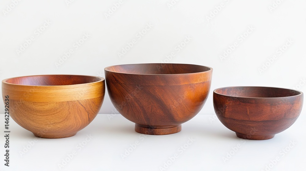 Beautiful Wooden Bowls of Varying Sizes on a Neutral Background Beautiful Wooden Bowls of Varying Sizes on a Neutral Background
