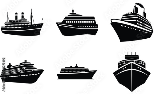 Passenger Ship Vector Silhouette – Cruise Liner and Ocean Travel Clipart for Maritime, Transport, and Nautical Illustration Projects