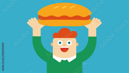Humorous Perspective A comedic perspective from below looking up at the person with the tiny hands and the enormous sandwich looming above making it look even larger and more