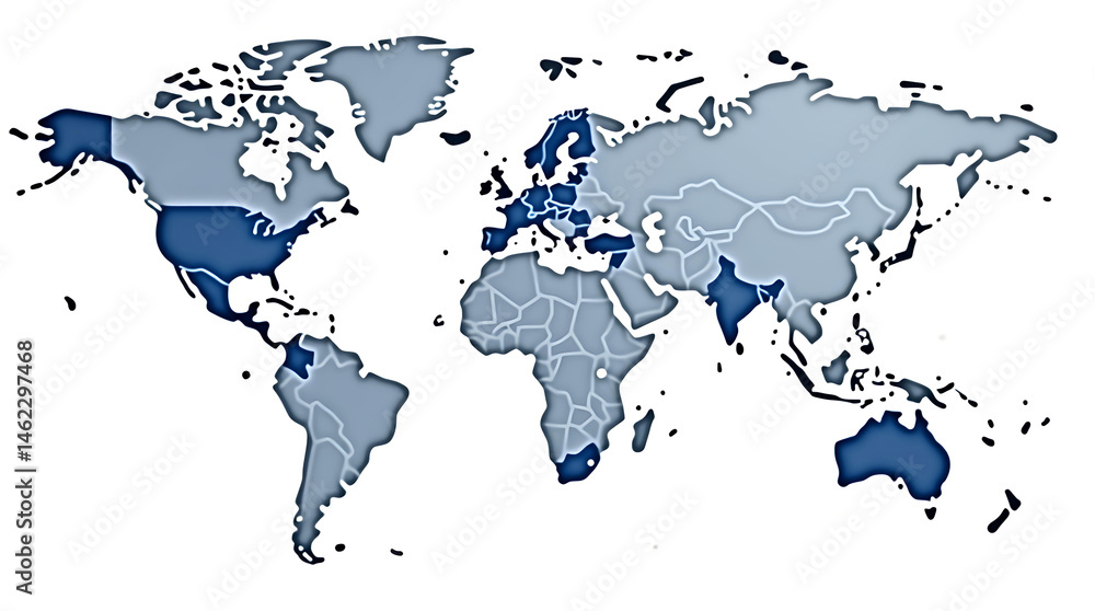 Naklejka premium World map marked in dark blue