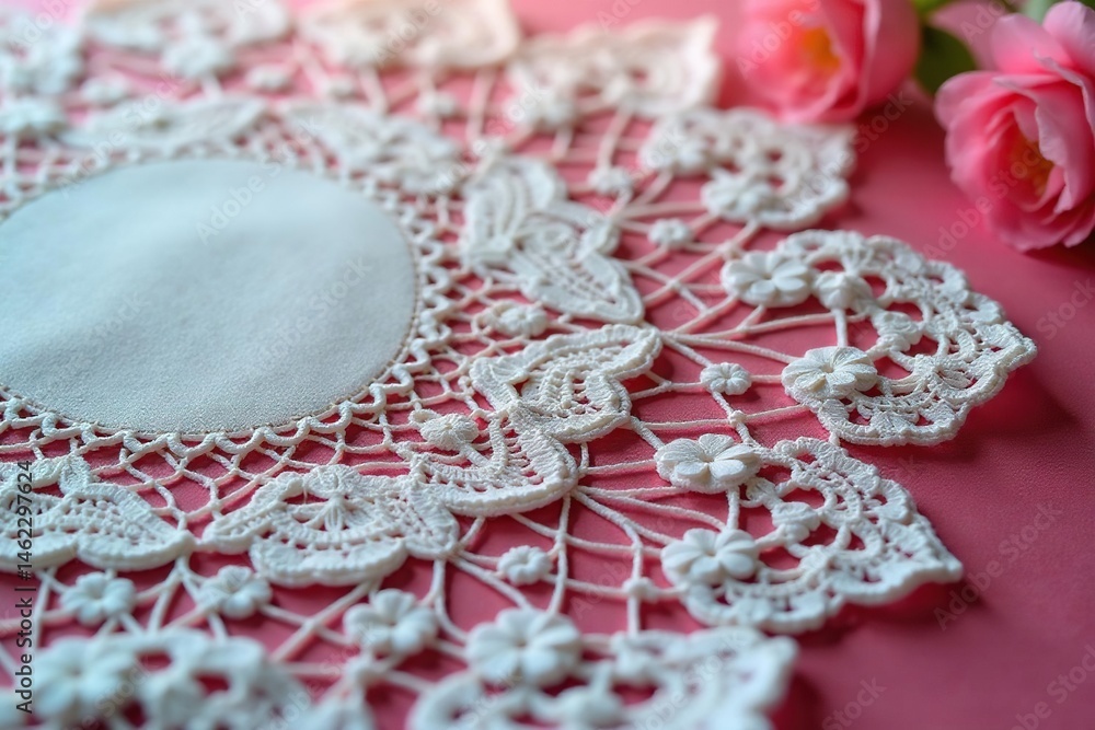 Obraz premium Intricate floral lace doily, delicate threads , stylish, antique, texture