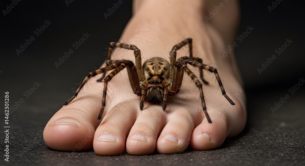 Obraz premium Spider Crawling on Human Foot