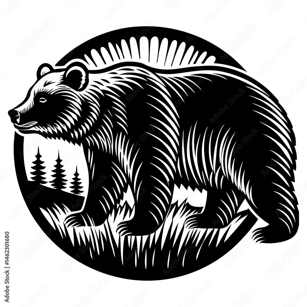 Abstract American Black Bear Silhouette Vector with Creative Brush Effect Abstract American Black Bear Silhouette Vector with Creative Brush Effect