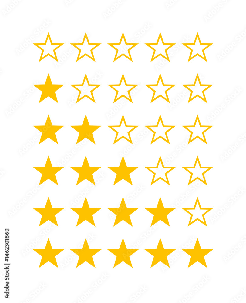 Star Rating Icon Set - Flat Vector Badges 0-5 Stars Star Rating Icon Set - Flat Vector Badges 0-5 Stars