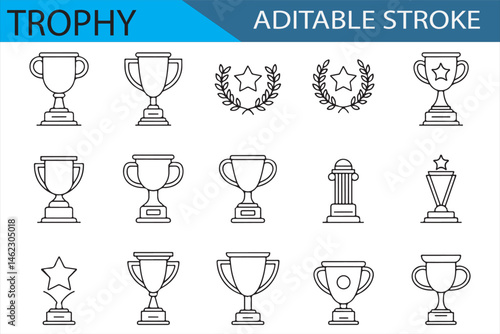 Editable Stroke Trophy Collection for Achievement and Success Icons