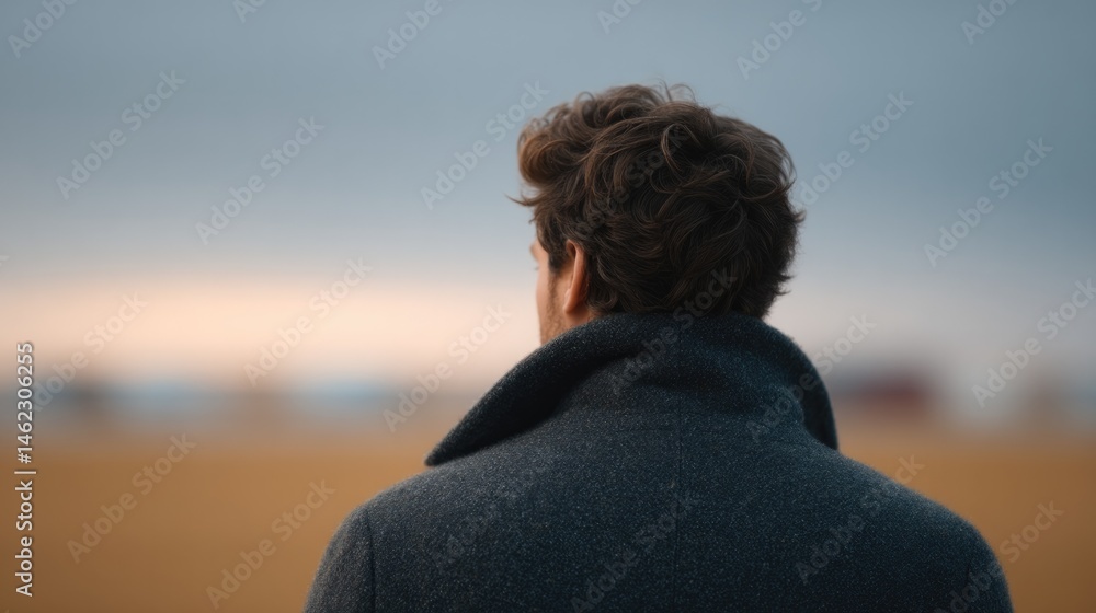 Fototapeta premium person stands in blurred rural background capturing professional appearance