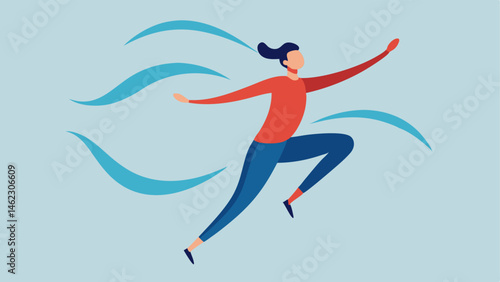Leaping Motion An individual is captured midleap with one foot off the ground positioned as if they are gracefully challenging gravity. Their arms stretch outward and the flowing