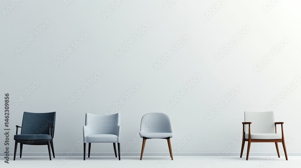 Fototapeta premium Elegant Modern Chairs Displayed Against Minimalist Wall Background