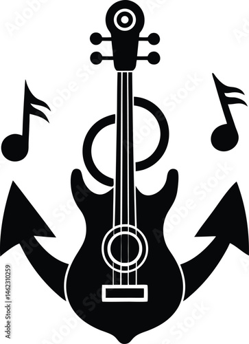 Guitar Neck Anchor Music on White Background