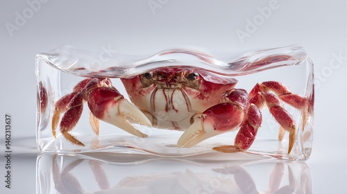 Obraz na płótnie Crab encased in clear ice block, isolated on white background. w salonie