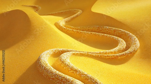 Obraz na płótnie Snake slithering through yellow sand landscape, white isolate background w salonie