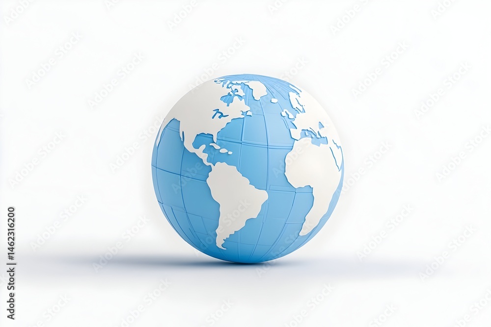 A light blue globe, simplified world map, isolated on white A light blue globe, simplified world map, isolated on white