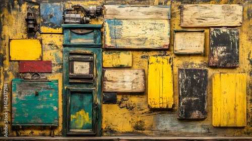 Vintage Wooden Signs Yellow Grunge Wall Background Texture