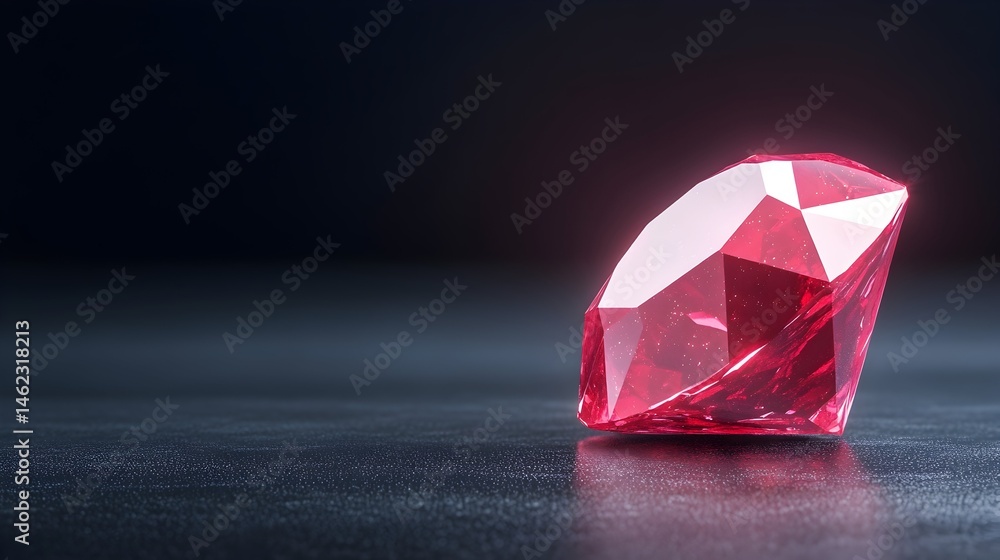 A vibrant red gemstone rests on a dark surface, reflecting light A vibrant red gemstone rests on a dark surface, reflecting light