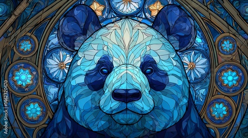Obraz na płótnie Stylized panda bear illustration with intricate blue patterns. w salonie