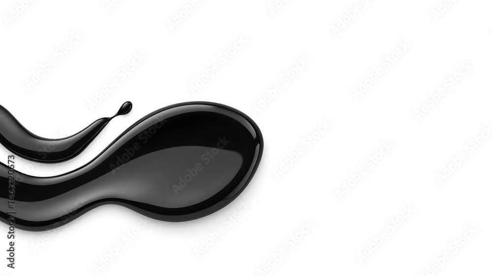 Glossy black liquid flowing in wave-like form against white background Glossy black liquid flowing in wave-like form against white background
