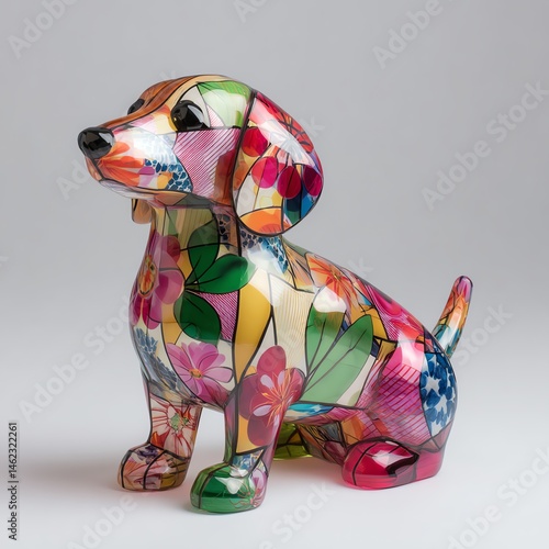 Colorful decorative dog sculpture on white isolated background.