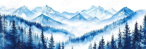 Wallpaper Mural A serene watercolor depiction of mountains surrounded by a misty forest. Torontodigital.ca